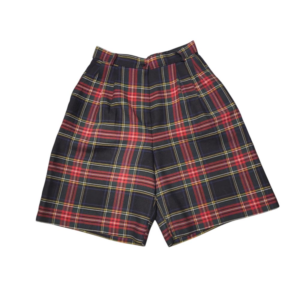 Vintage Plaid Tartan Shorts High Waist Pleated Dark Acadamia